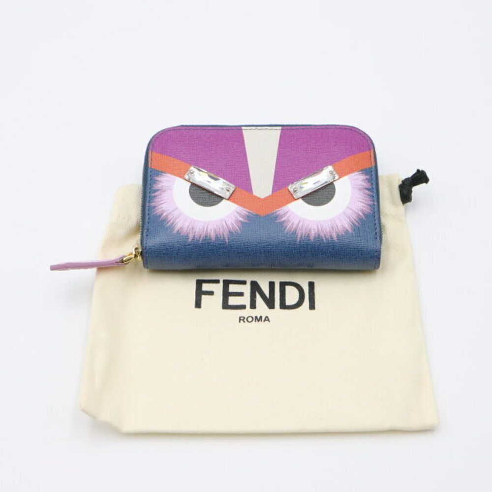 Fendi Monster Wallet Leather Navy Blue Pink - Picture 7 of 7